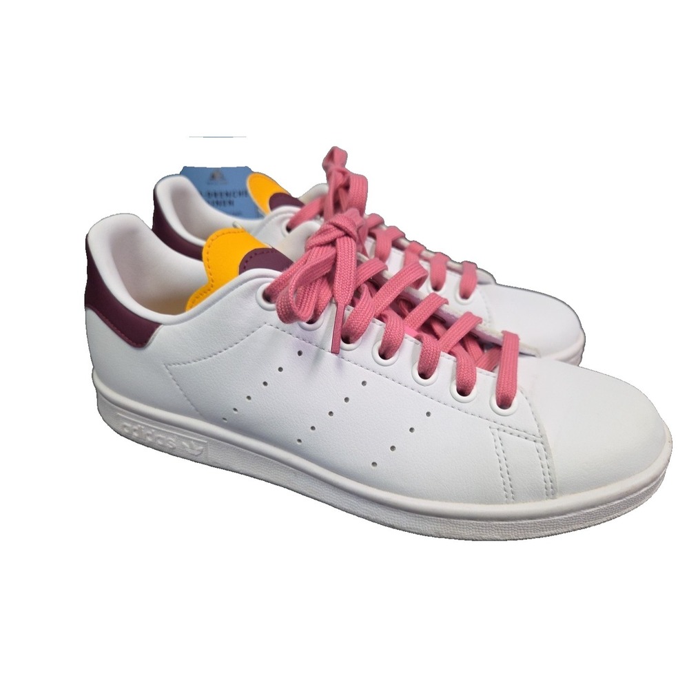 Adidas Womens 7.5M Stan Smith White Rose Tone Sneakers Shoes Rose Laces